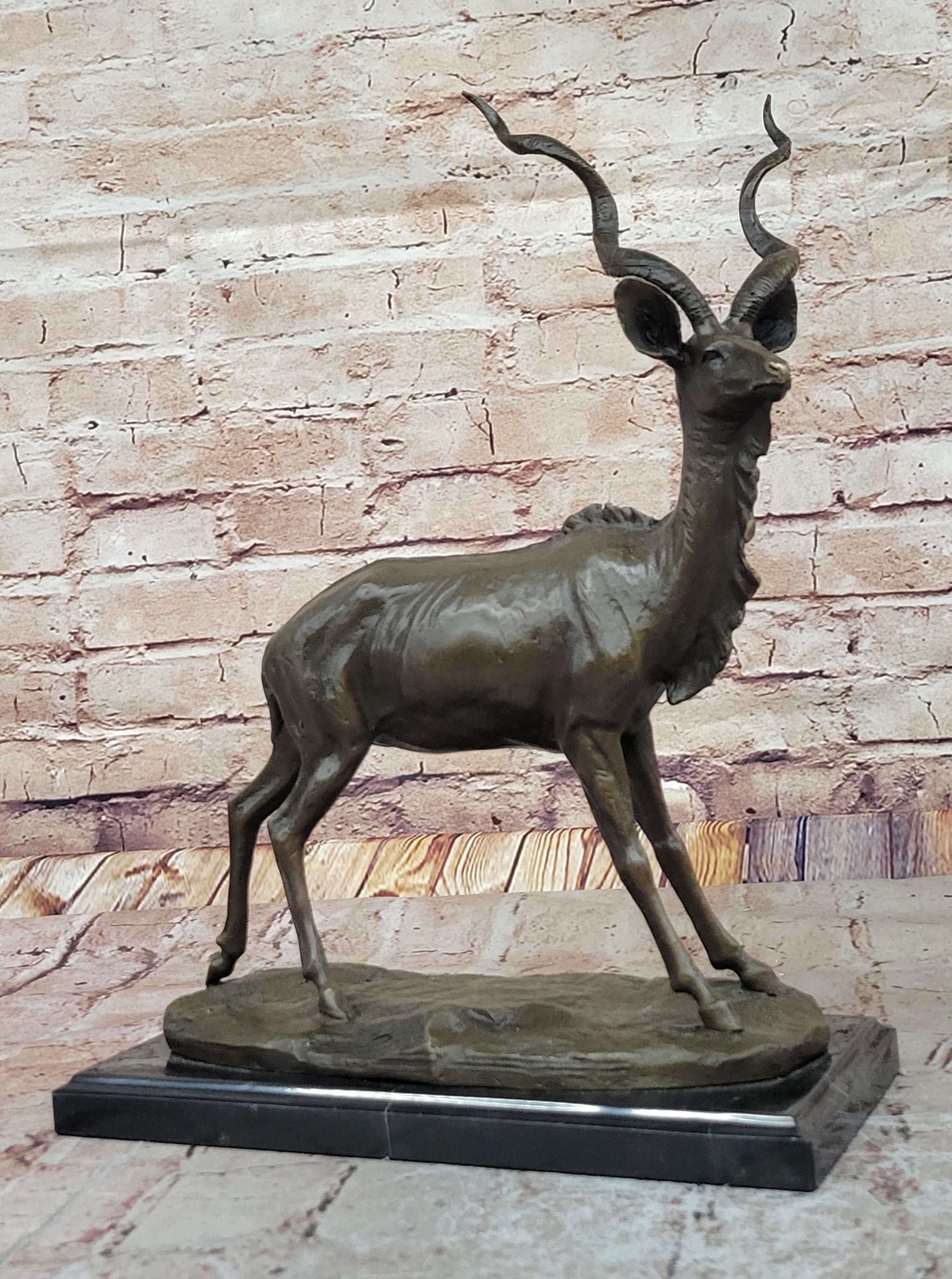 Kudu Antelope Gazelle Bronze Sculpture on Marble Base
