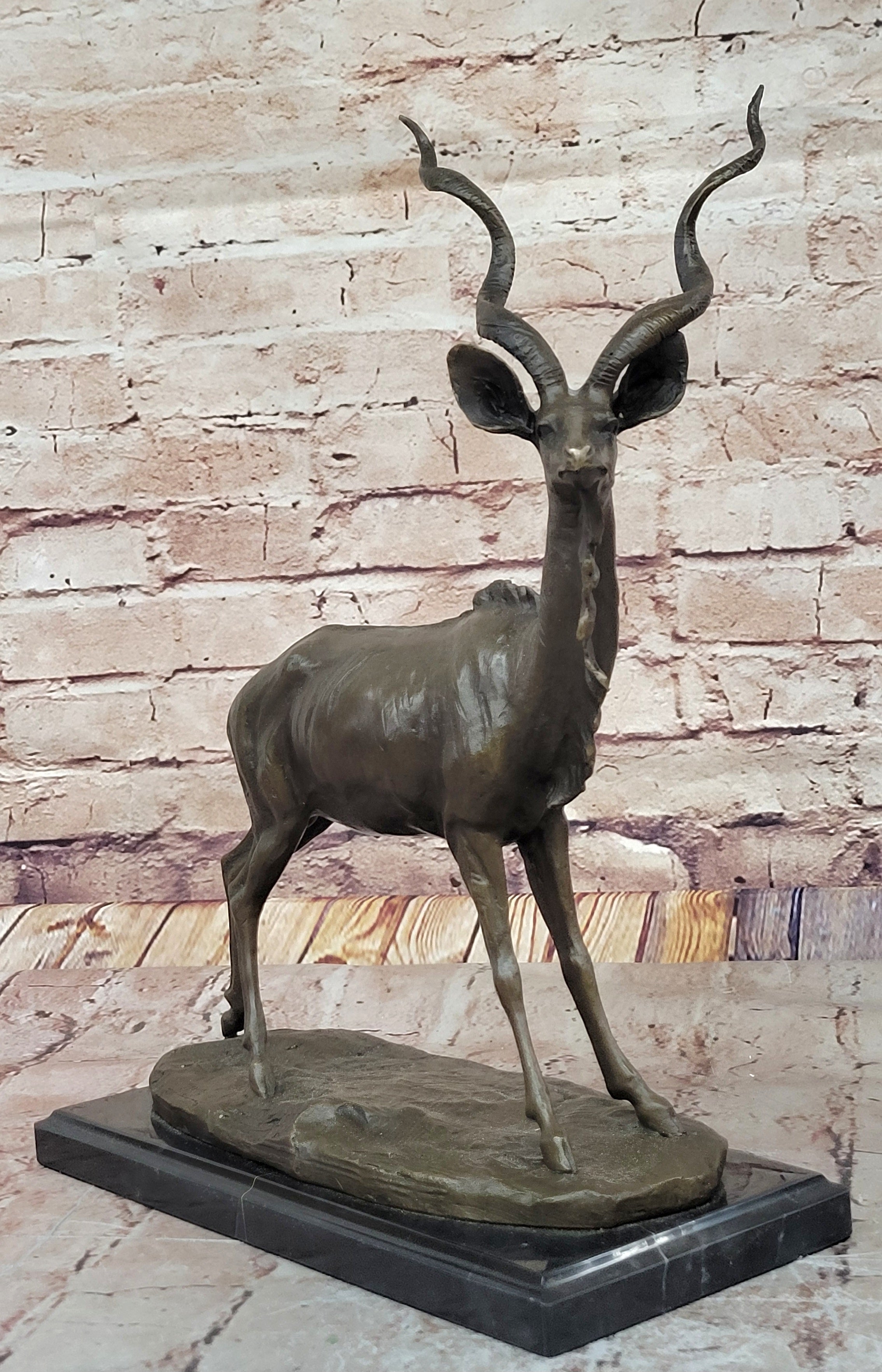 Kudu Antelope Gazelle Bronze Sculpture on Marble Base