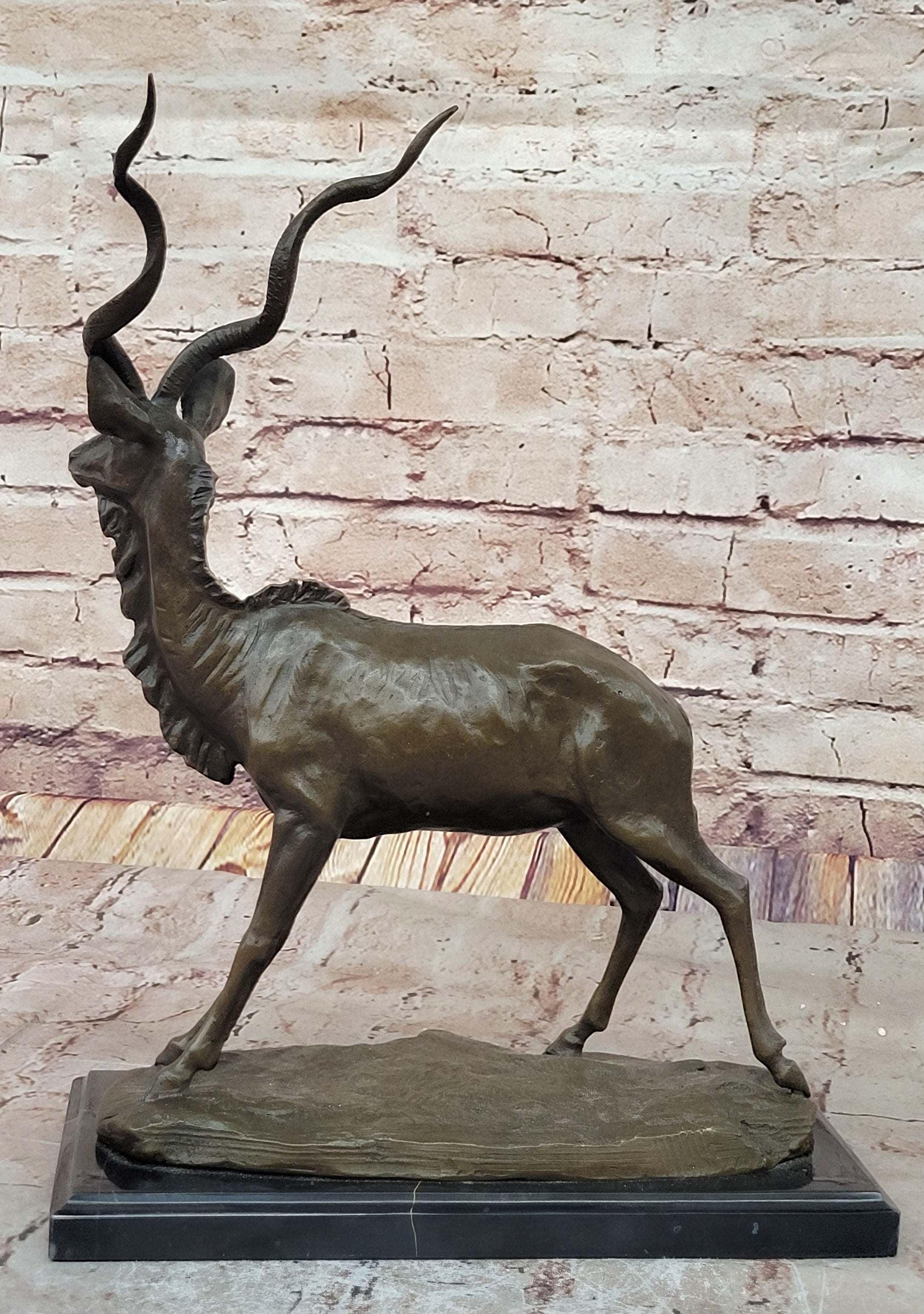 Kudu Antelope Gazelle Bronze Sculpture on Marble Base