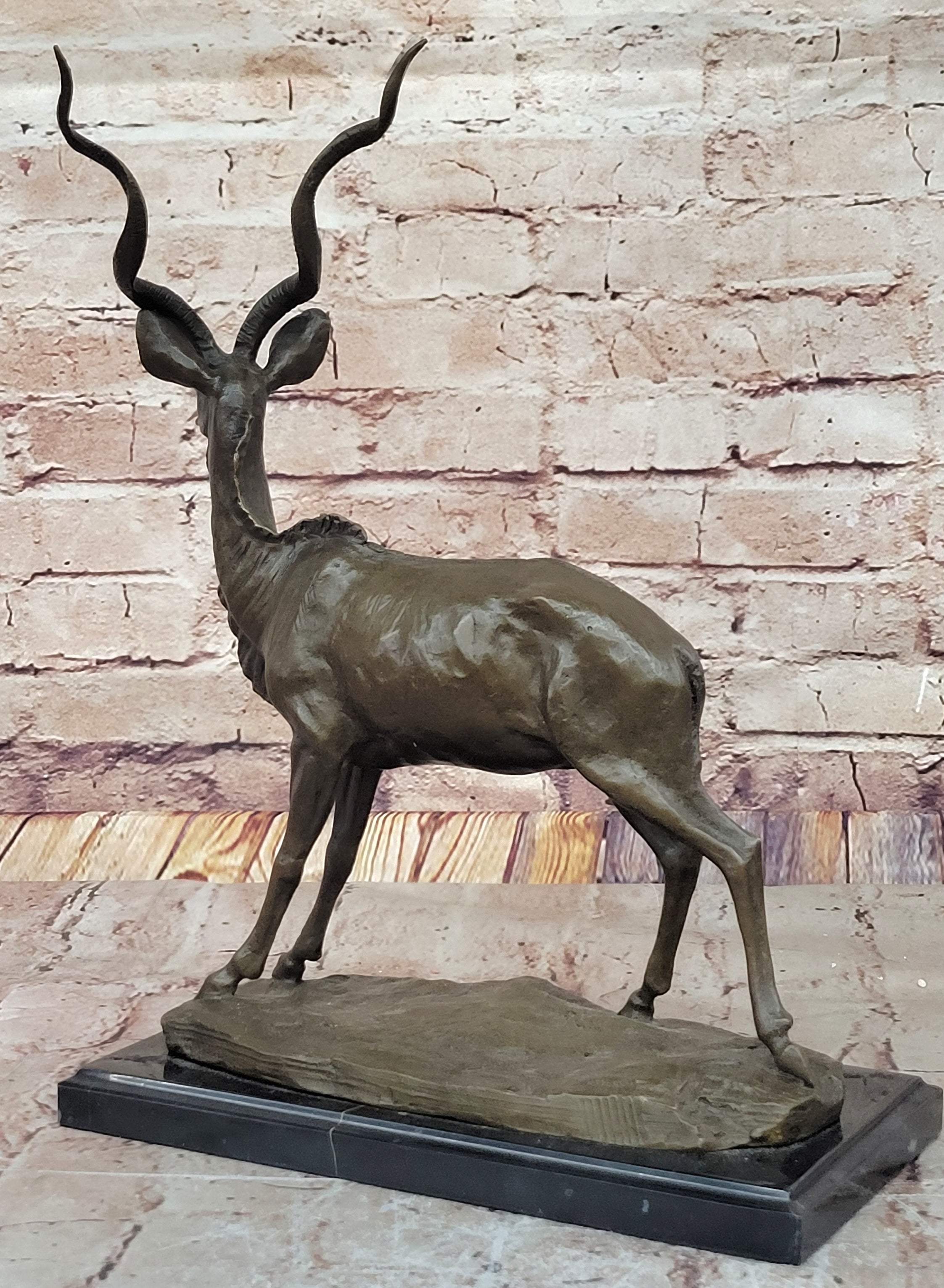 Kudu Antelope Gazelle Bronze Sculpture on Marble Base