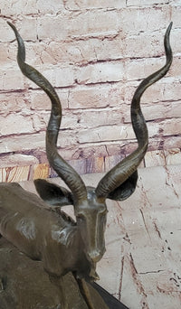 Kudu Antelope Gazelle Bronze Sculpture on Marble Base