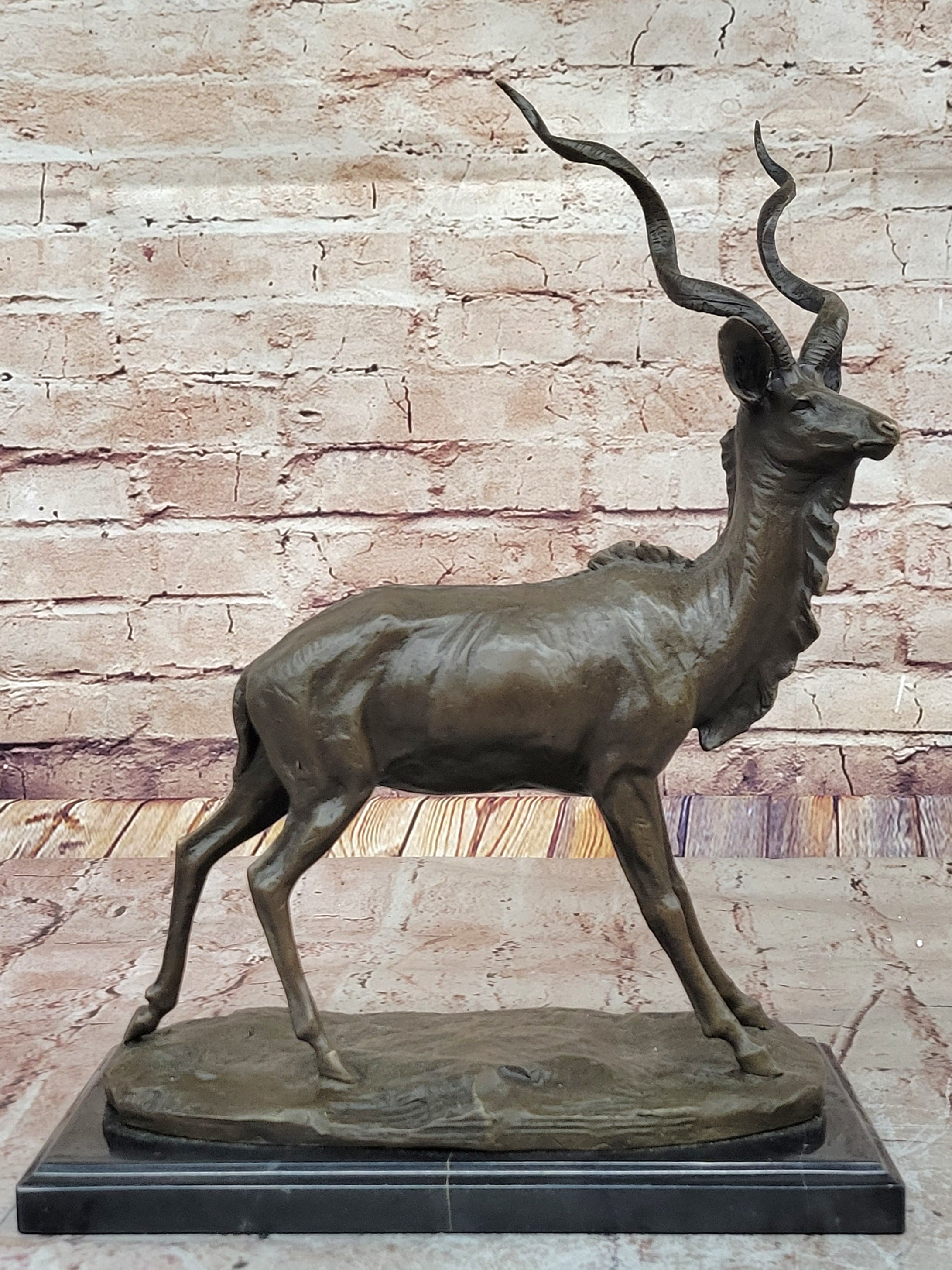 Kudu Antelope Gazelle Bronze Sculpture on Marble Base