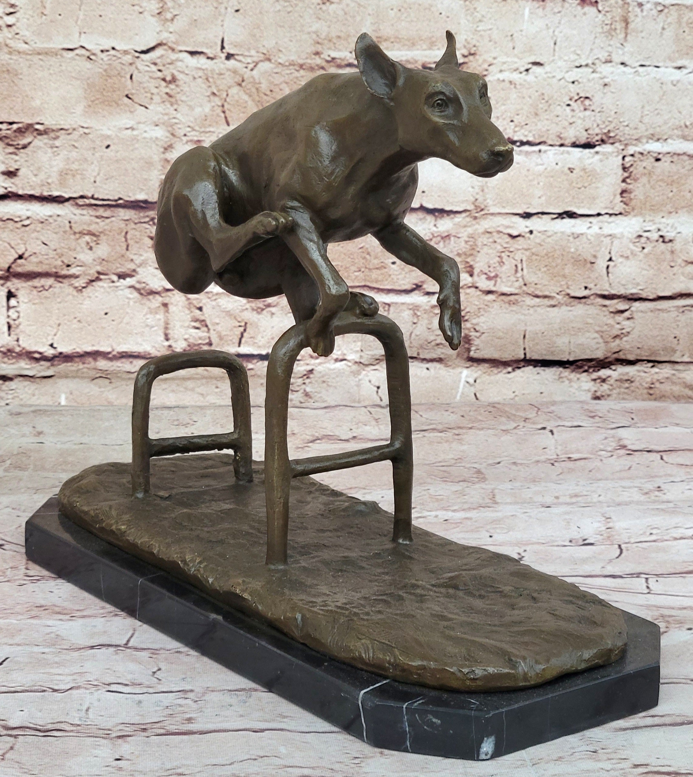 Dog Jumping Hurdle Bronze Sculpture Competition Trophy Art