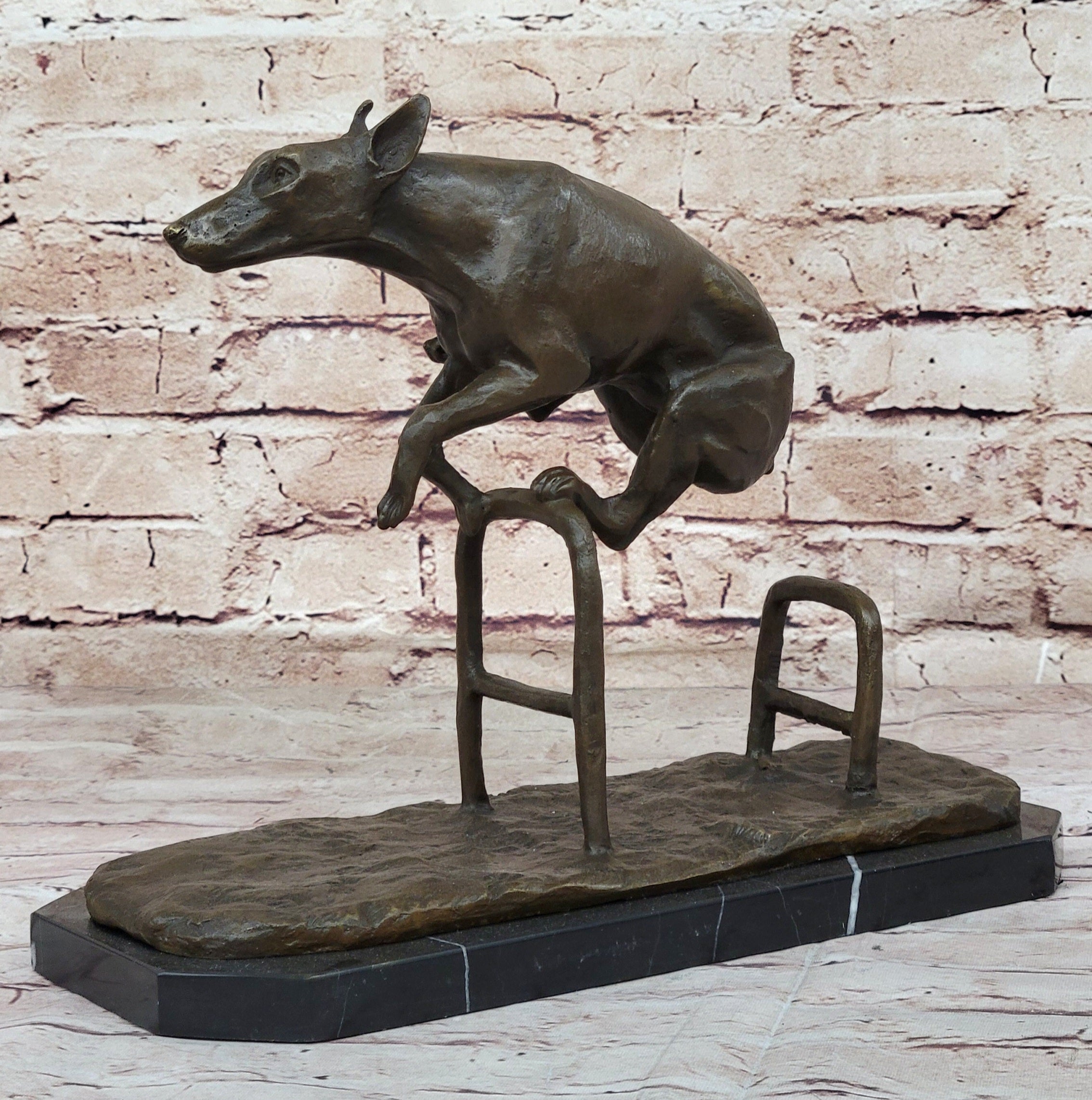 Dog Jumping Hurdle Bronze Sculpture Competition Trophy Art