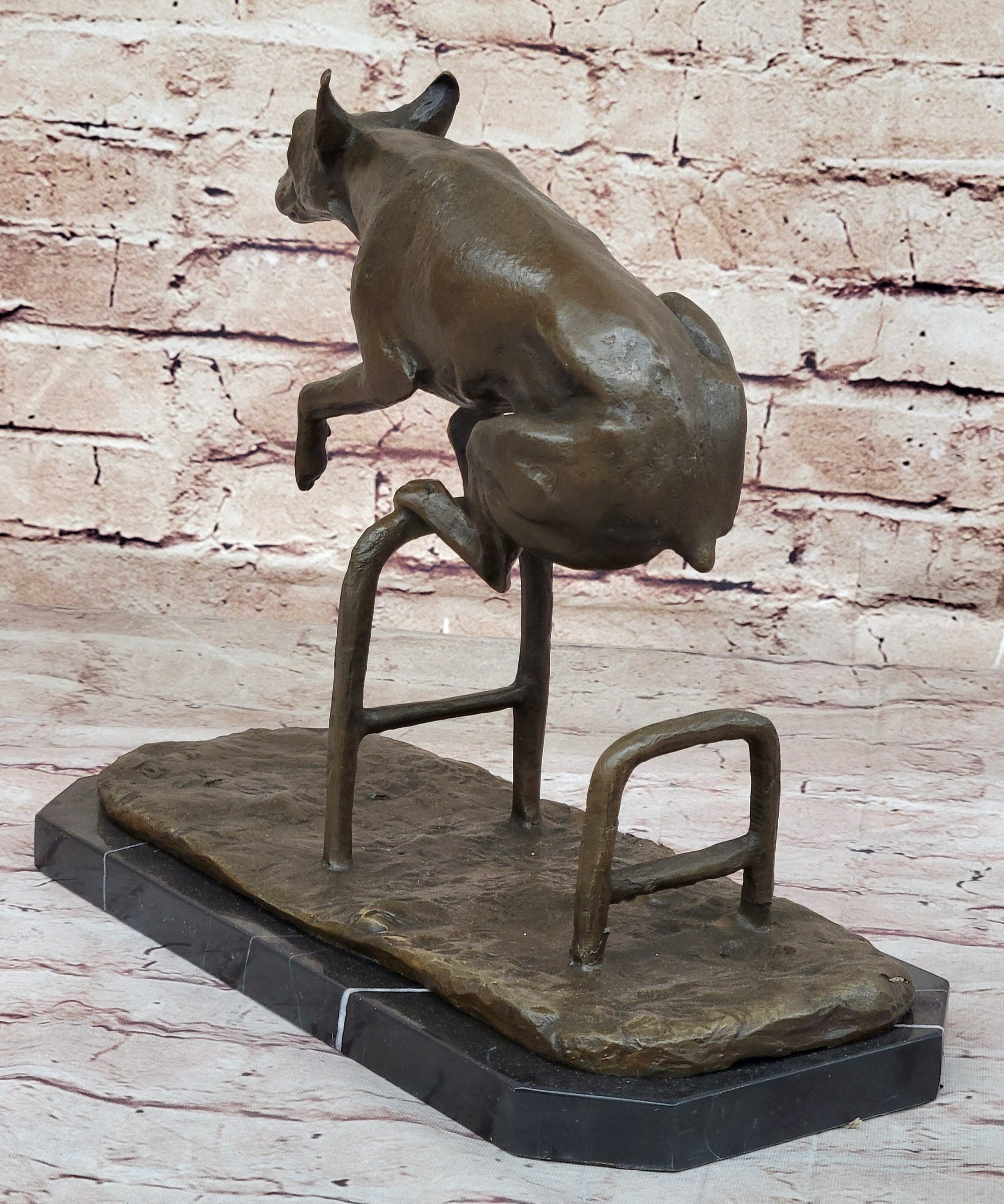 Dog Jumping Hurdle Bronze Sculpture Competition Trophy Art
