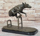 Dog Jumping Hurdle Bronze Sculpture Competition Trophy Art