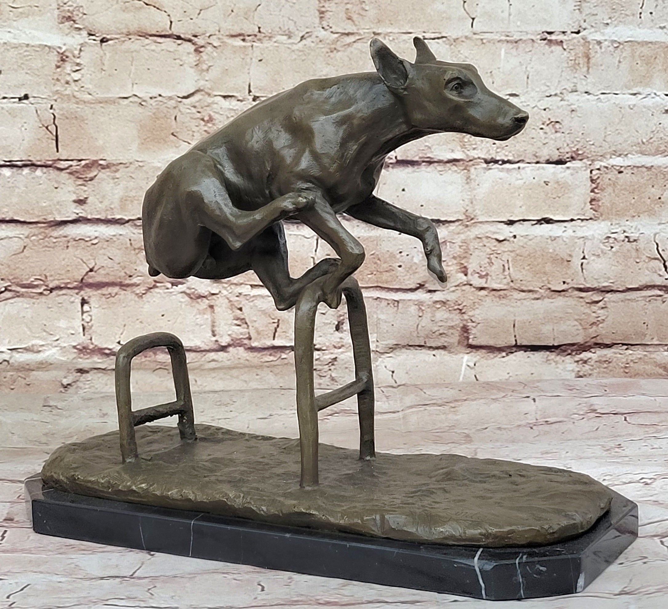Dog Jumping Hurdle Bronze Sculpture Competition Trophy Art