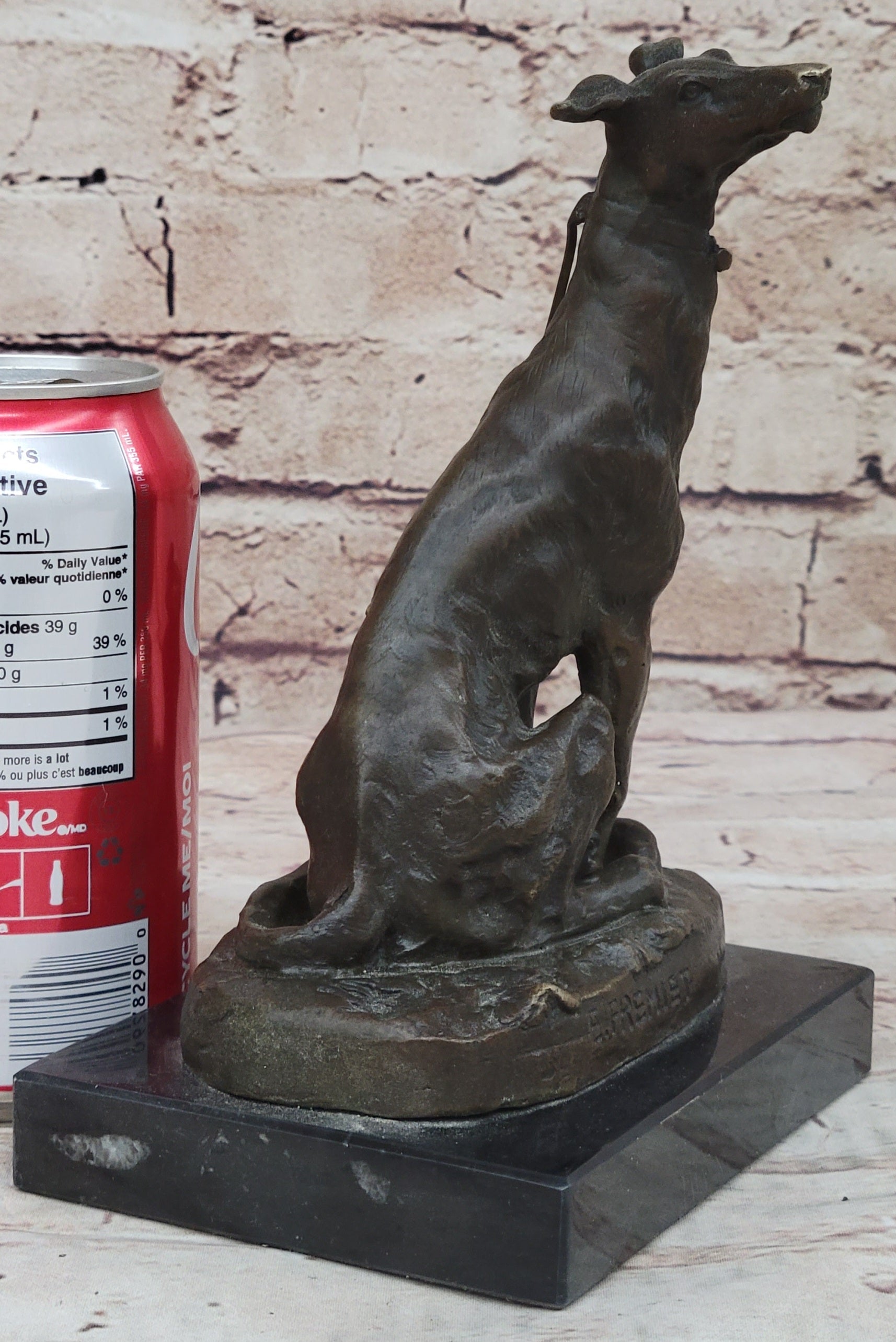 Emmanuel Fremiet Bronze Greyhound Dog Sculpture on Marble Base