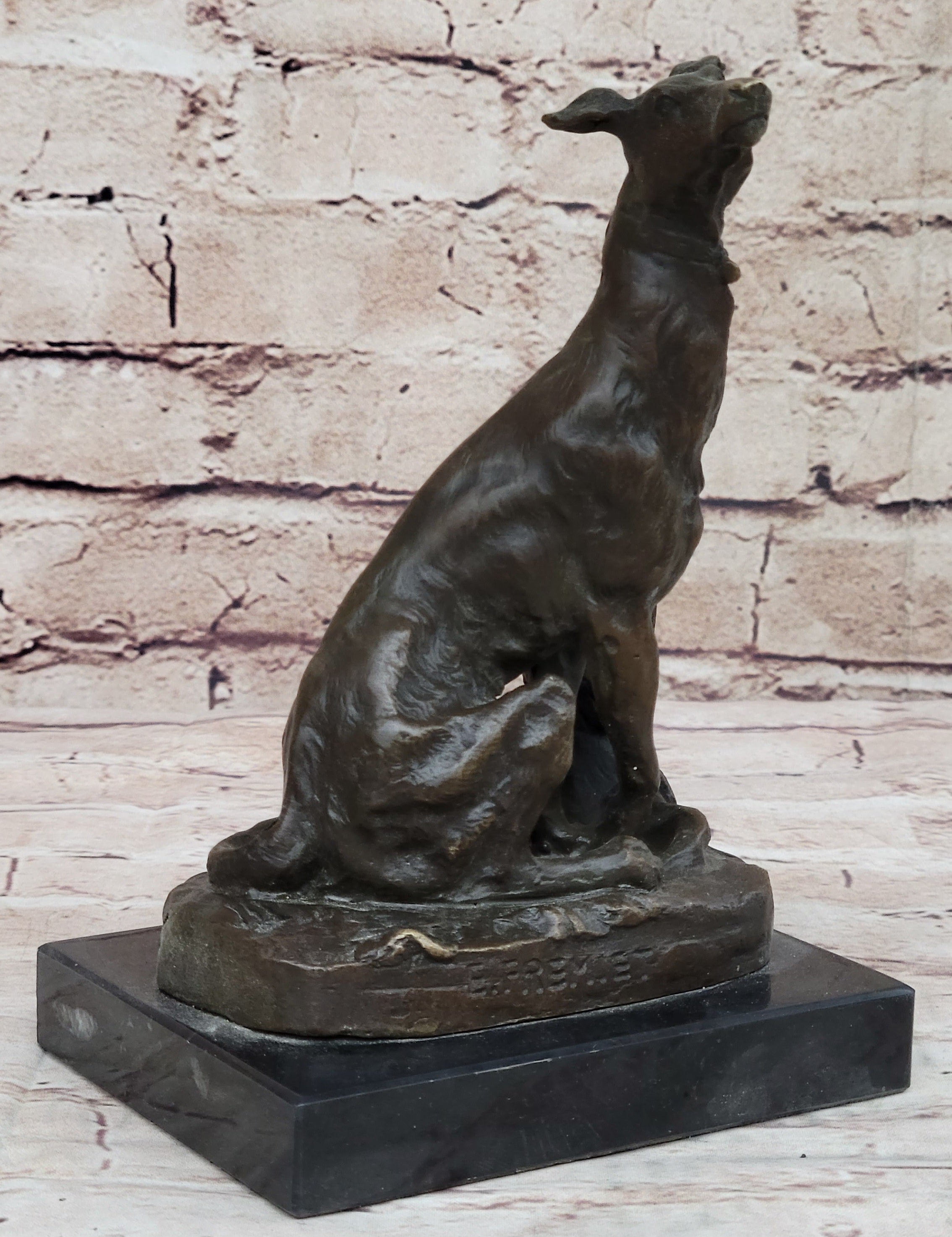 Emmanuel Fremiet Bronze Greyhound Dog Sculpture on Marble Base