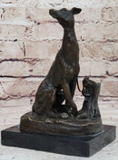 Emmanuel Fremiet Bronze Greyhound Dog Sculpture on Marble Base