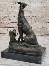 Emmanuel Fremiet Bronze Greyhound Dog Sculpture on Marble Base