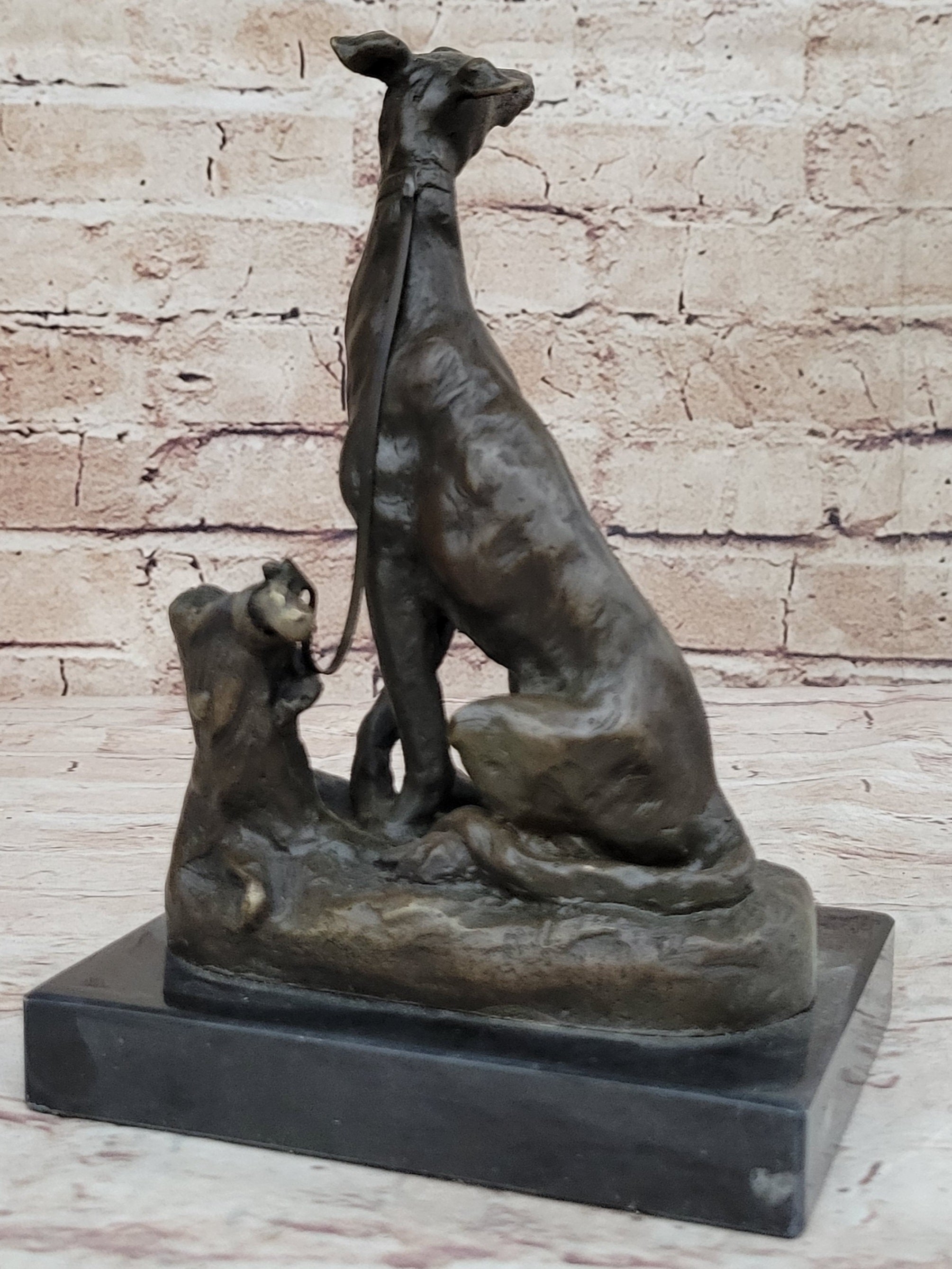 Emmanuel Fremiet Bronze Greyhound Dog Sculpture on Marble Base