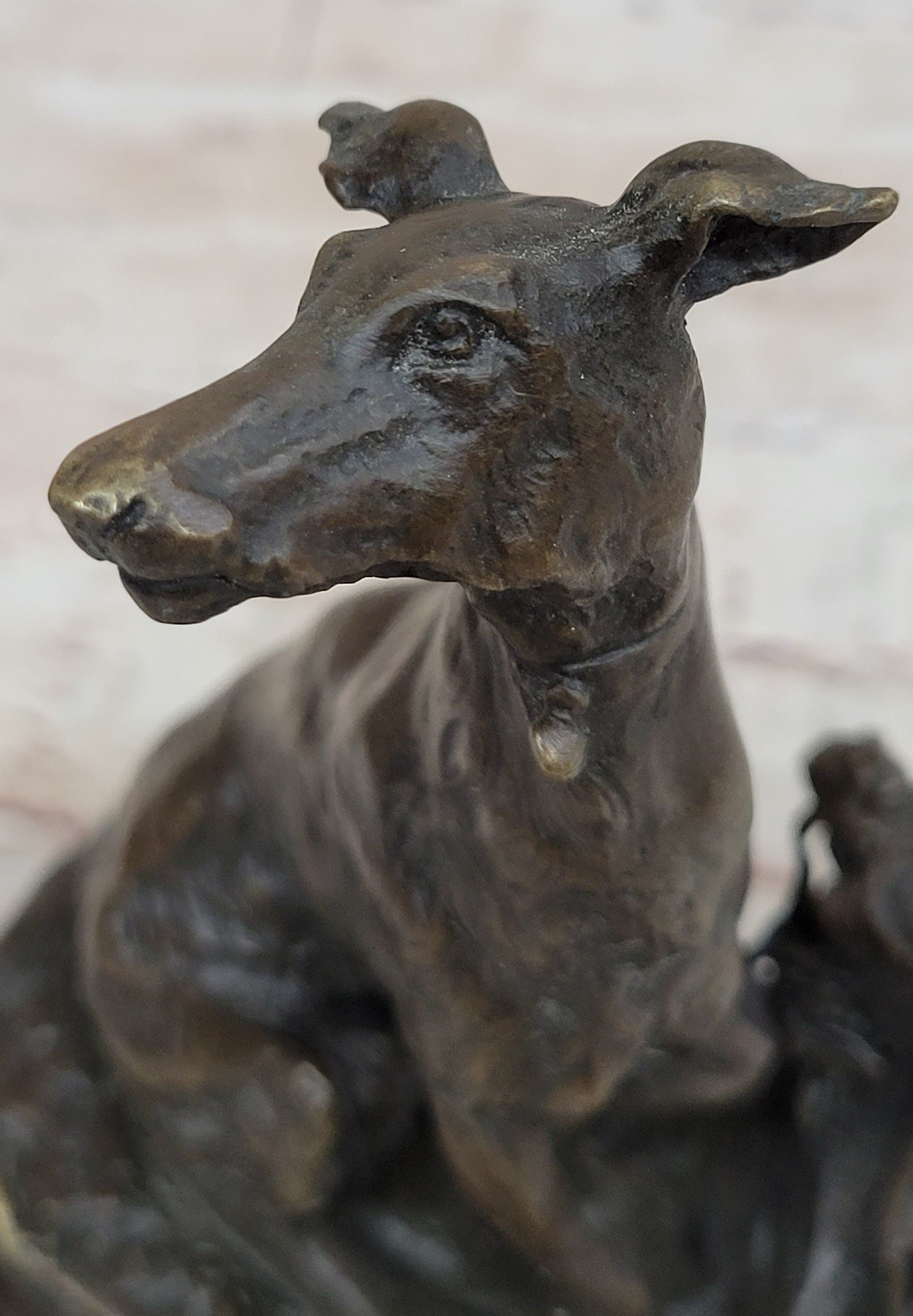 Emmanuel Fremiet Bronze Greyhound Dog Sculpture on Marble Base