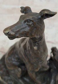 Emmanuel Fremiet Bronze Greyhound Dog Sculpture on Marble Base