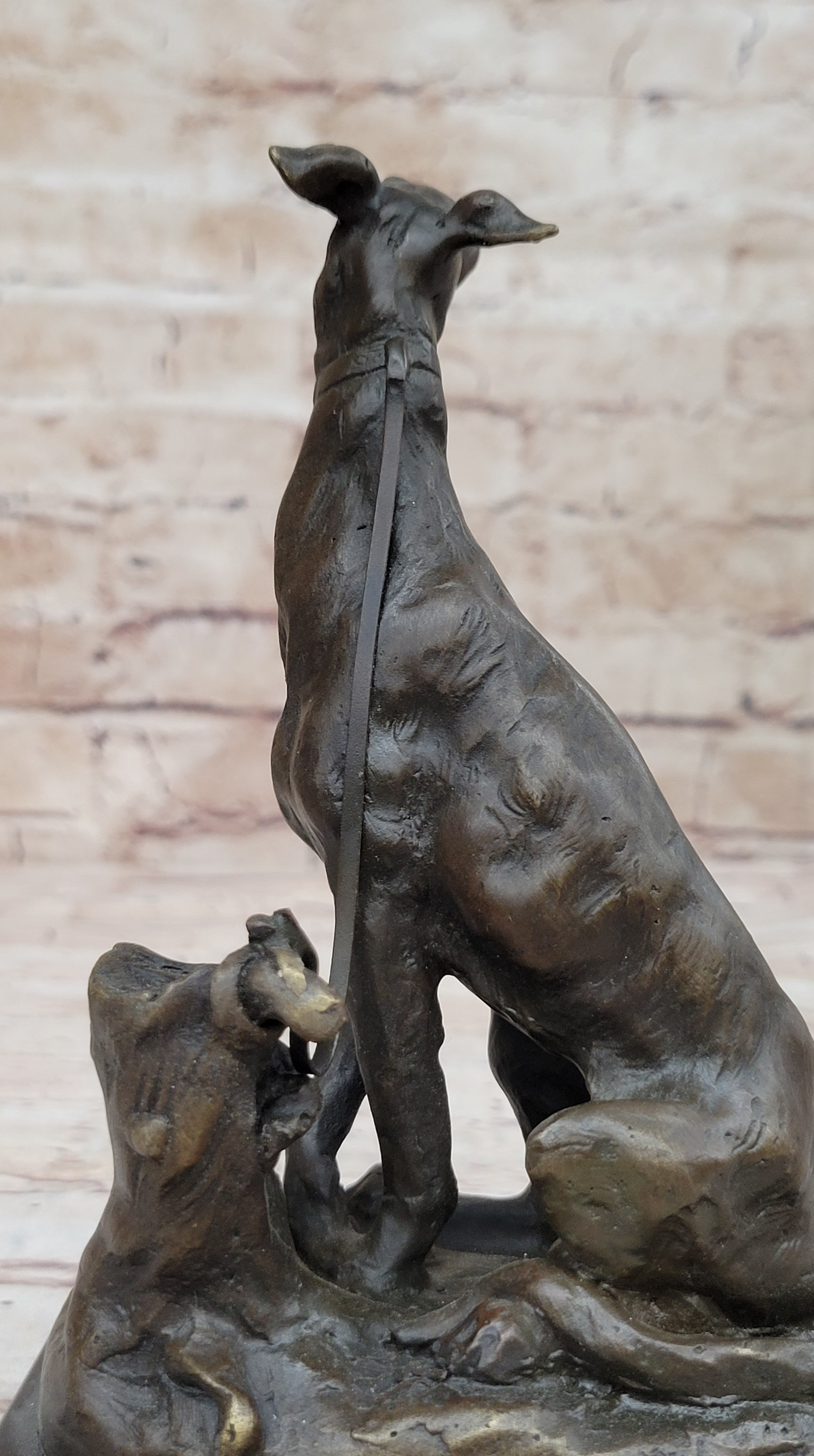 Emmanuel Fremiet Bronze Greyhound Dog Sculpture on Marble Base
