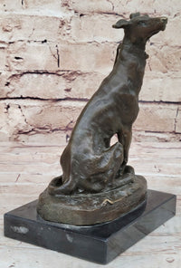 Emmanuel Fremiet Bronze Greyhound Dog Sculpture on Marble Base