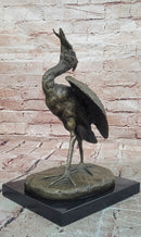 Agathon Leonard Successful catch Stork with Fish Bronze Sculpture Figurine