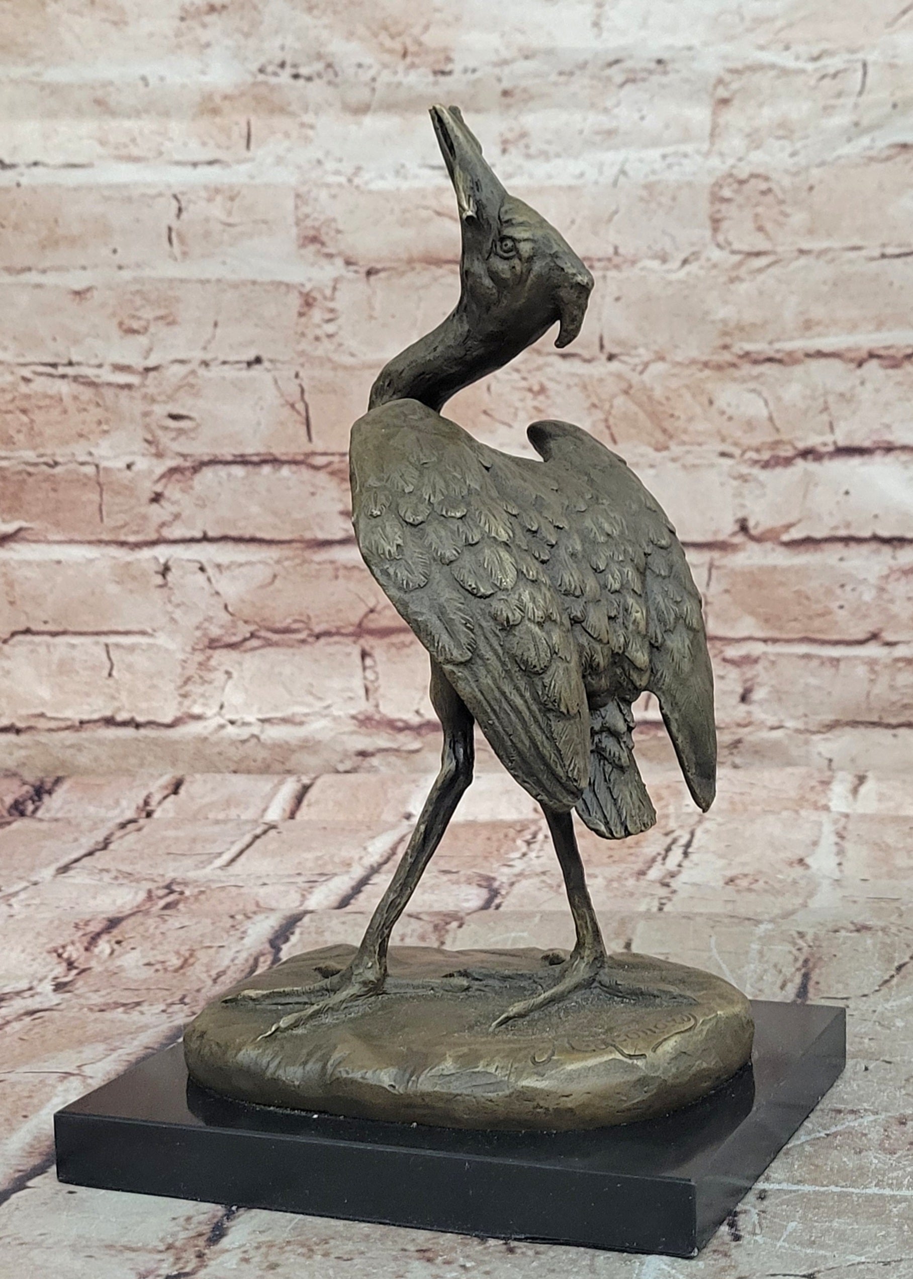 Agathon Leonard Successful catch Stork with Fish Bronze Sculpture Figurine