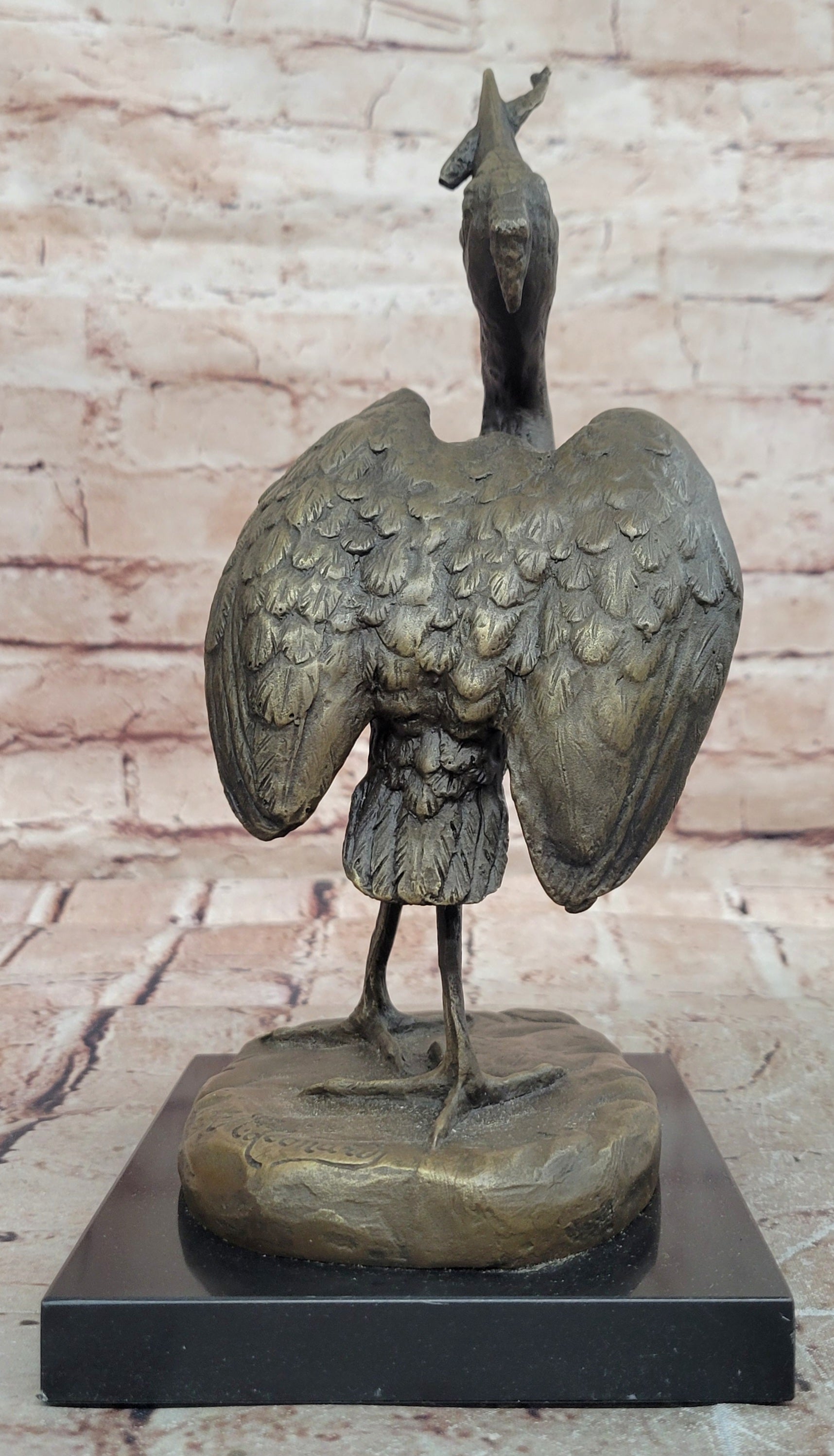 Agathon Leonard Successful catch Stork with Fish Bronze Sculpture Figurine
