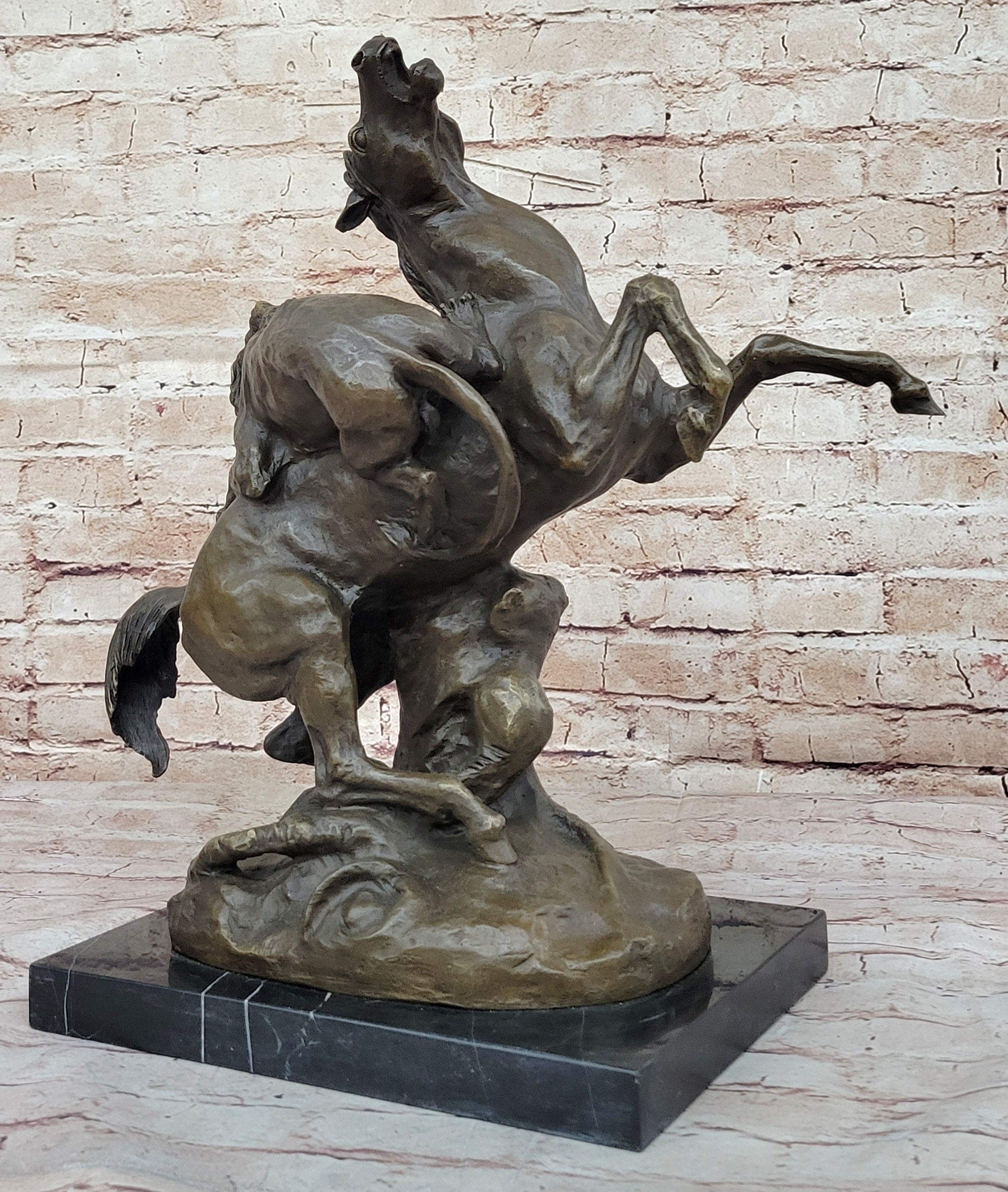 Lion Attacking Horse - Bronze Sculpture by Antoine Barye