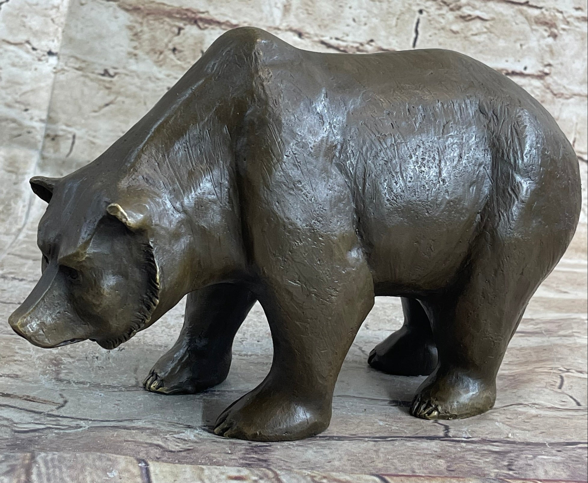 Bronze Sculpture Black Grizzly Bear Mother with Cubs