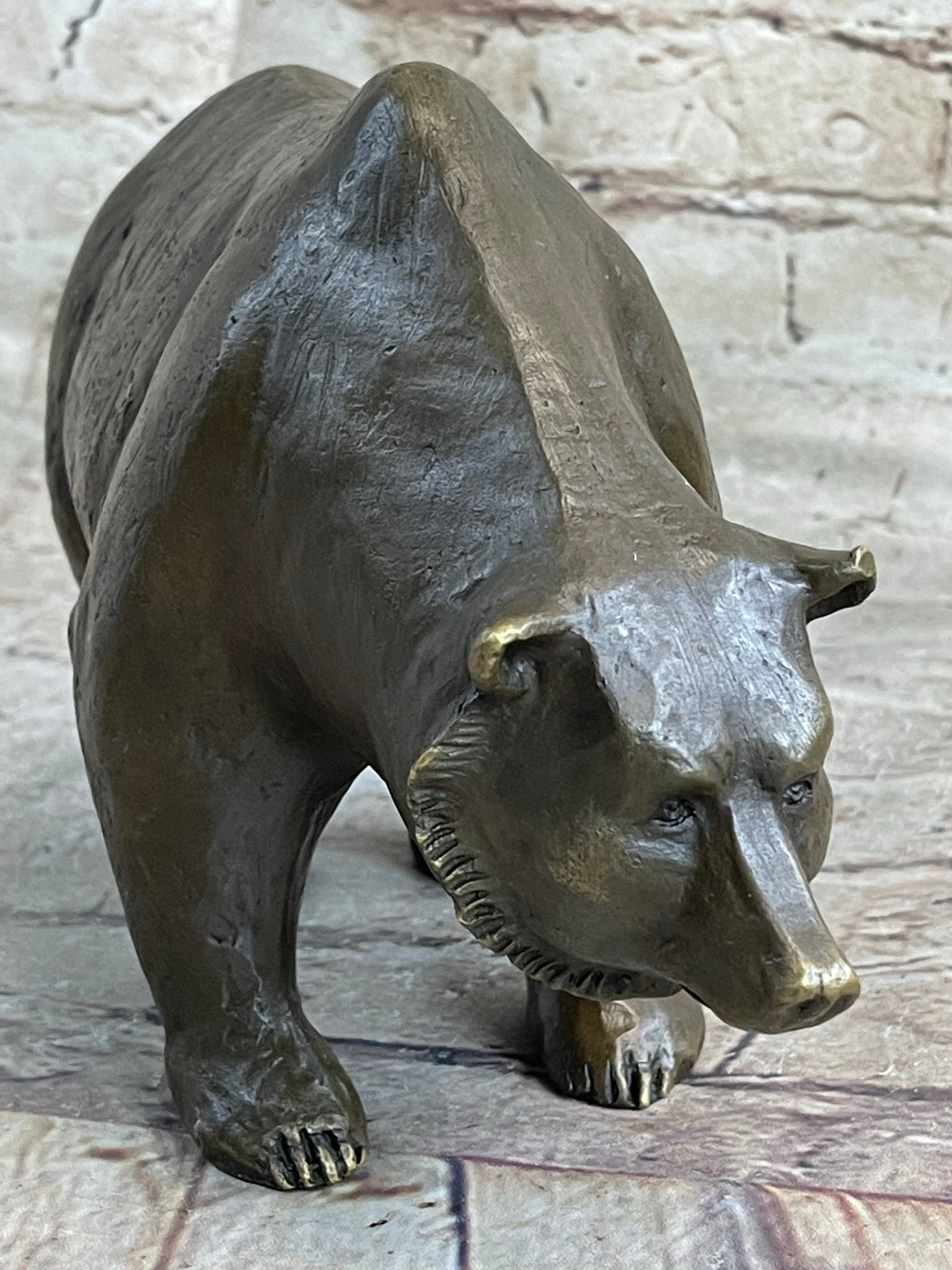 Bronze Sculpture Black Grizzly Bear Mother with Cubs