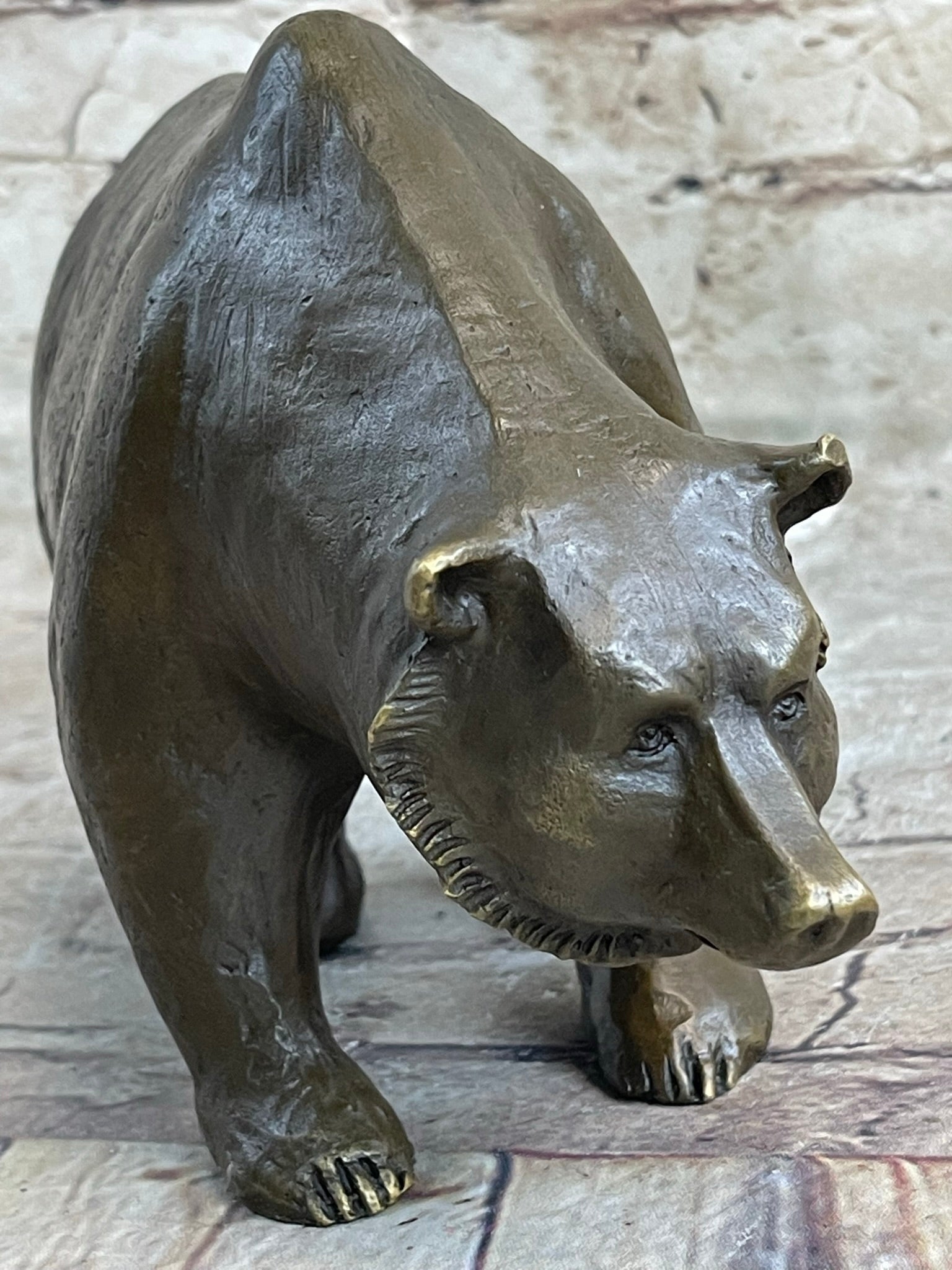 Bronze Sculpture Black Grizzly Bear Mother with Cubs