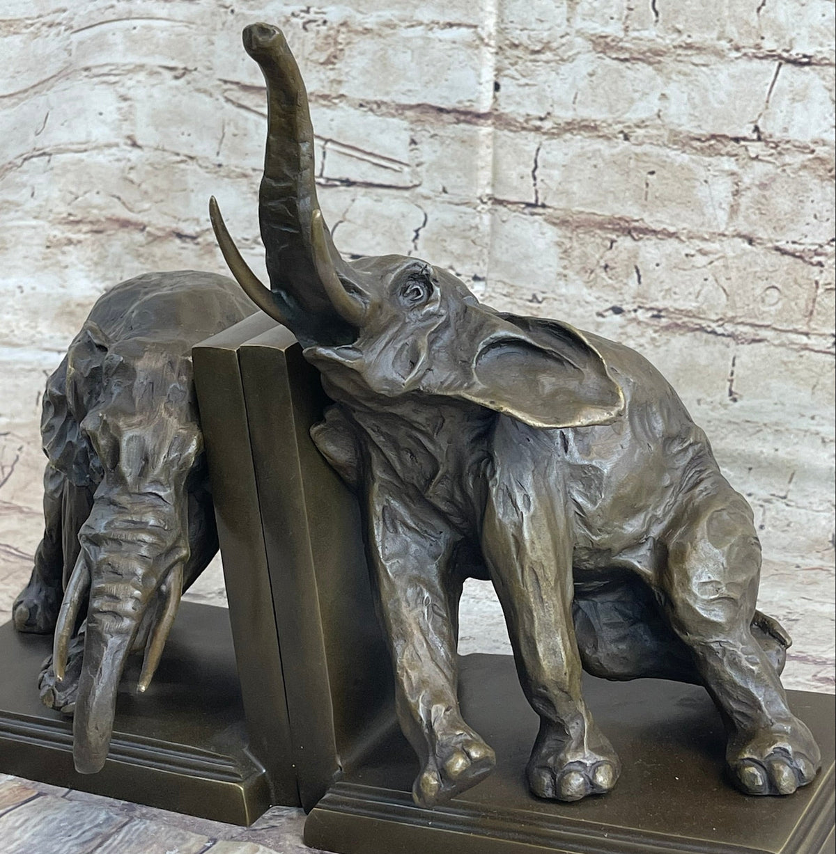 Bronze Elephant Bookends Sculpture Art