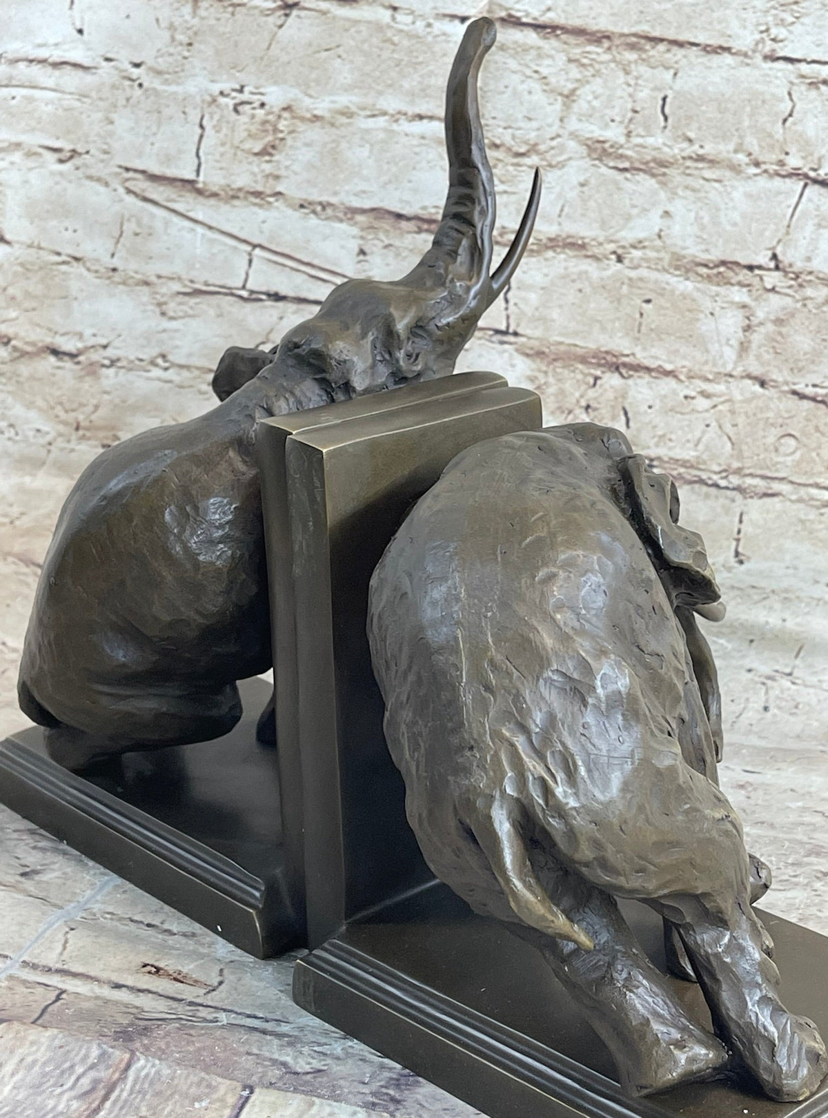 Bronze Elephant Bookends Sculpture Art