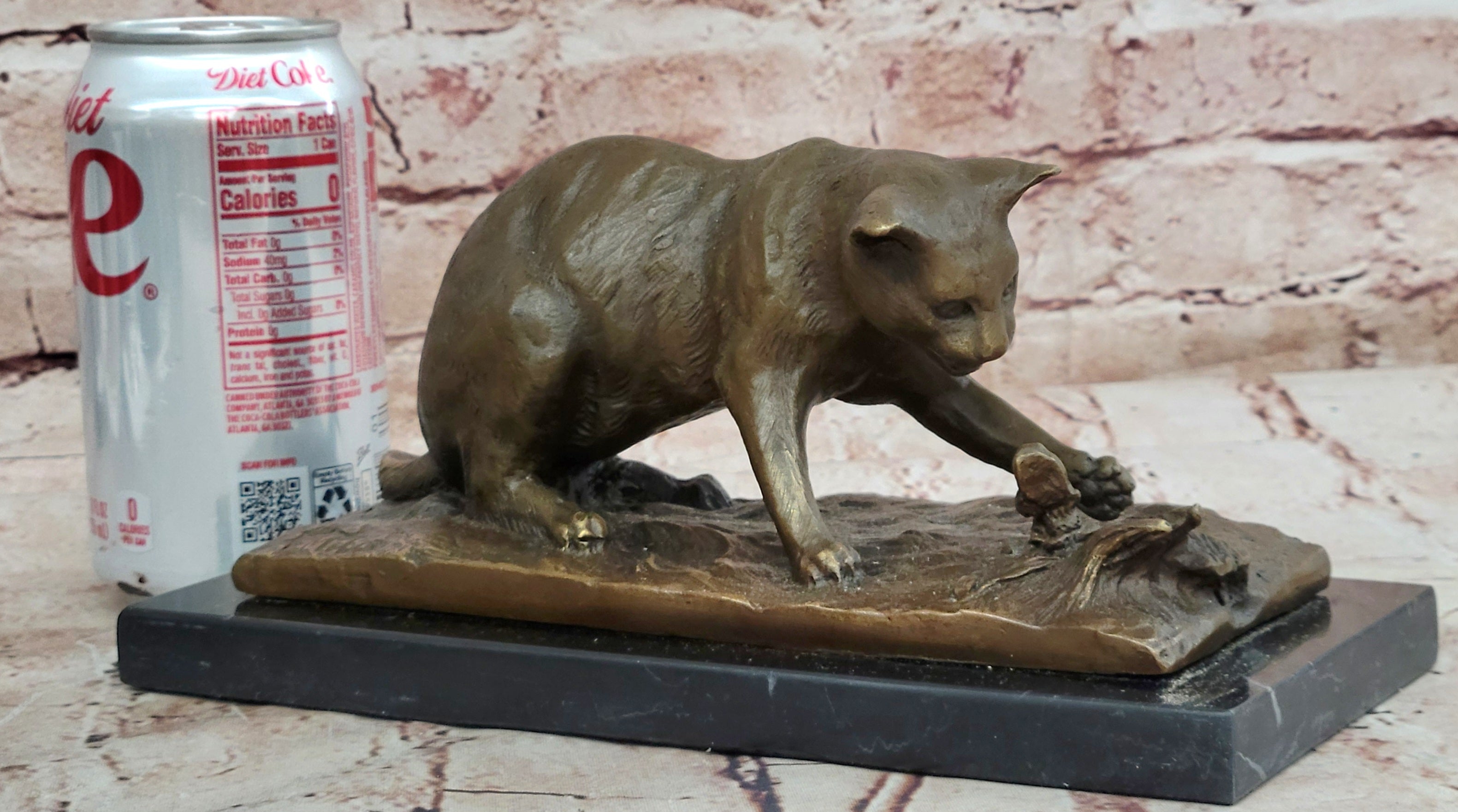 Cat playing with a butterfly by Miguel Fernando Lopez (Milo) Bronze Sculpture