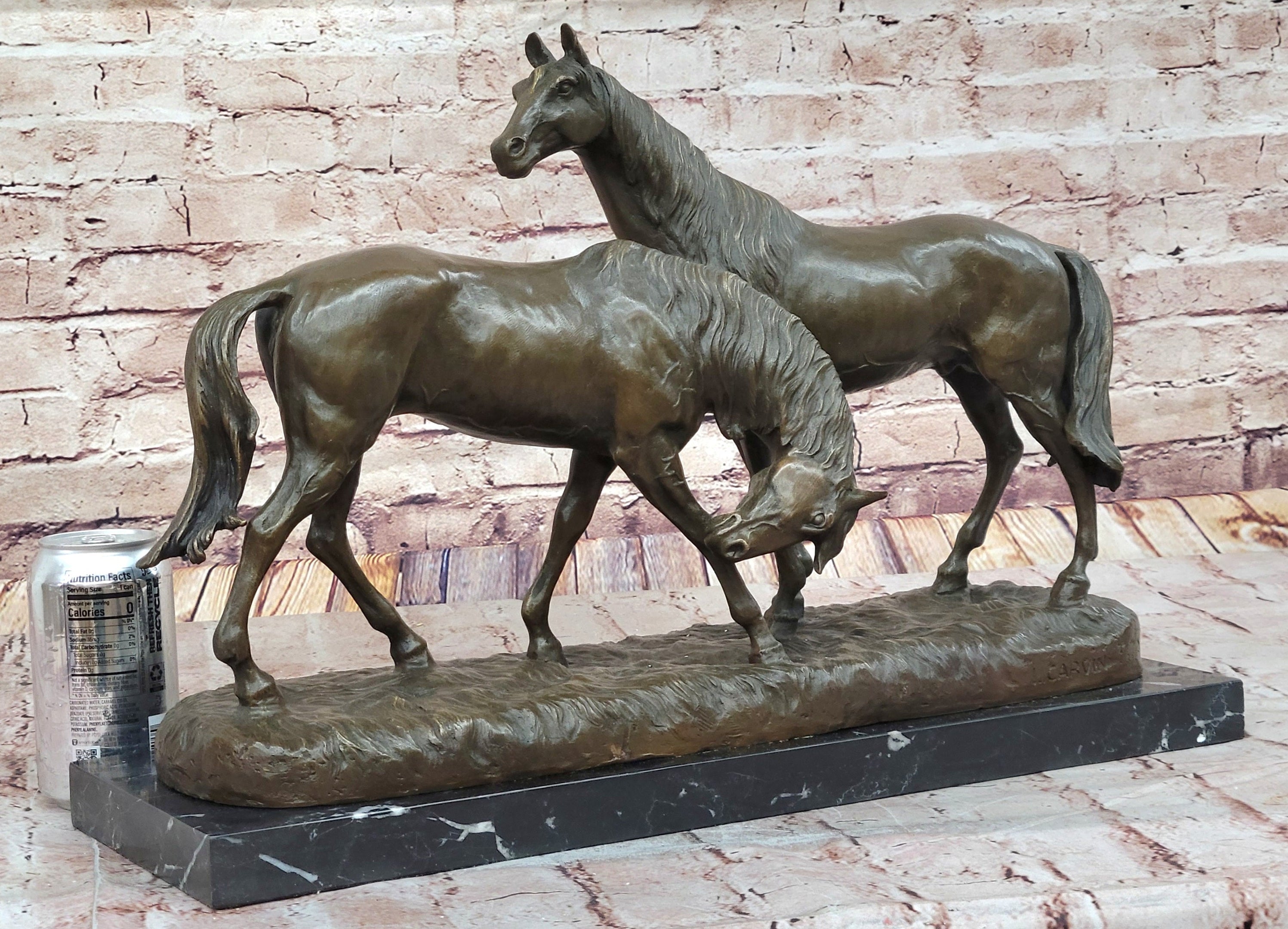 Necking Horses Equestrian Bronze Sculpture Art Figure Marble Base