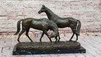 Necking Horses Equestrian Bronze Sculpture Art Figure Marble Base