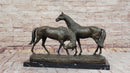 Necking Horses Equestrian Bronze Sculpture Art Figure Marble Base