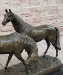 Necking Horses Equestrian Bronze Sculpture Art Figure Marble Base