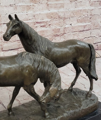 Necking Horses Equestrian Bronze Sculpture Art Figure Marble Base
