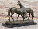 Necking Horses Equestrian Bronze Sculpture Art Figure Marble Base