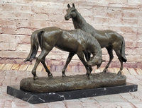 Necking Horses Equestrian Bronze Sculpture Art Figure Marble Base