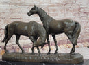 Necking Horses Equestrian Bronze Sculpture Art Figure Marble Base