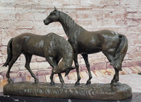 Necking Horses Equestrian Bronze Sculpture Art Figure Marble Base