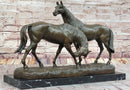 Necking Horses Equestrian Bronze Sculpture Art Figure Marble Base