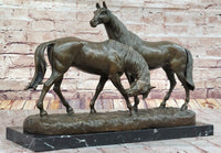 Necking Horses Equestrian Bronze Sculpture Art Figure Marble Base