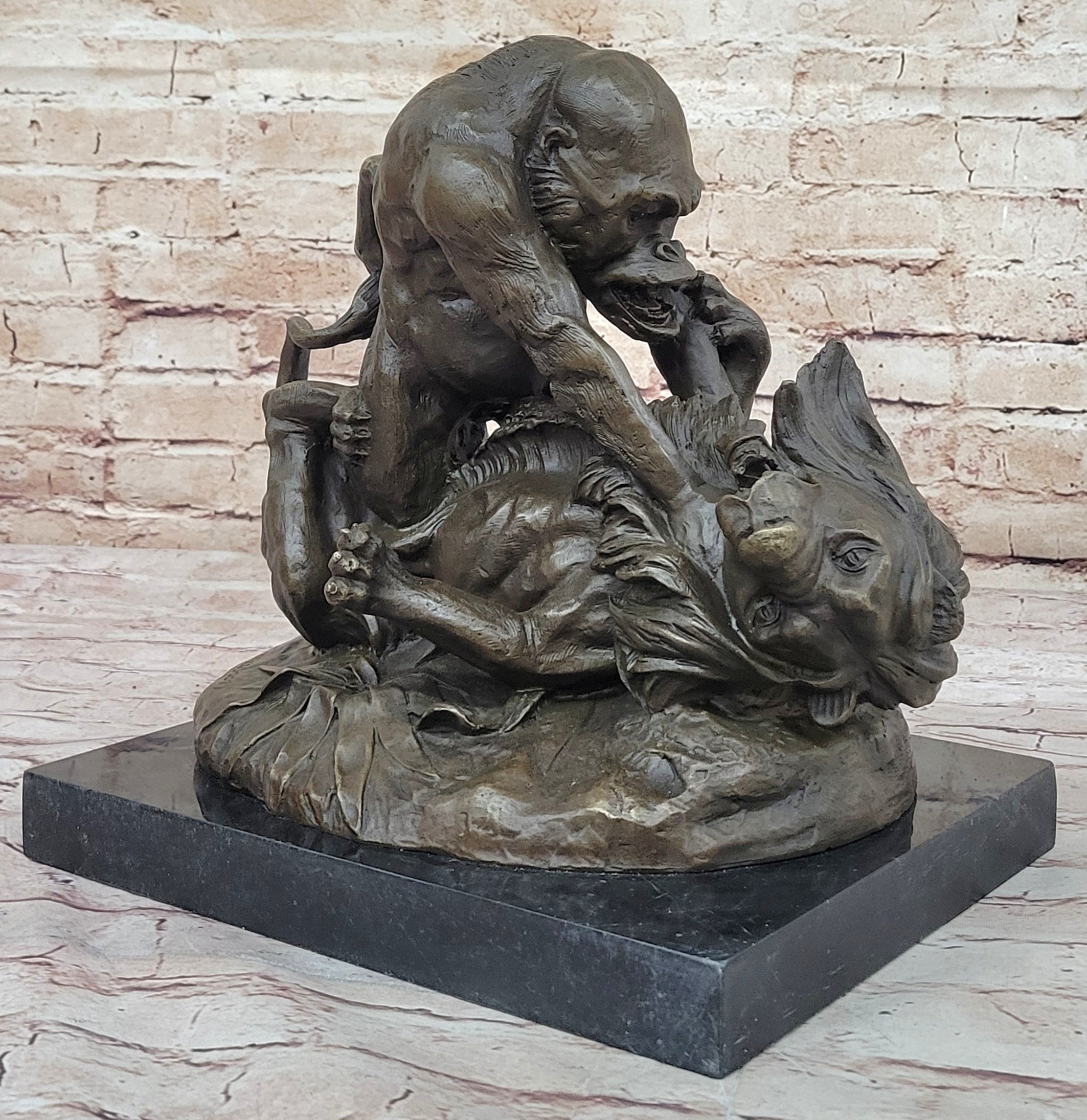 Bronze Sculpture of Gorilla vs. Lion by Clovis Edmon Masson