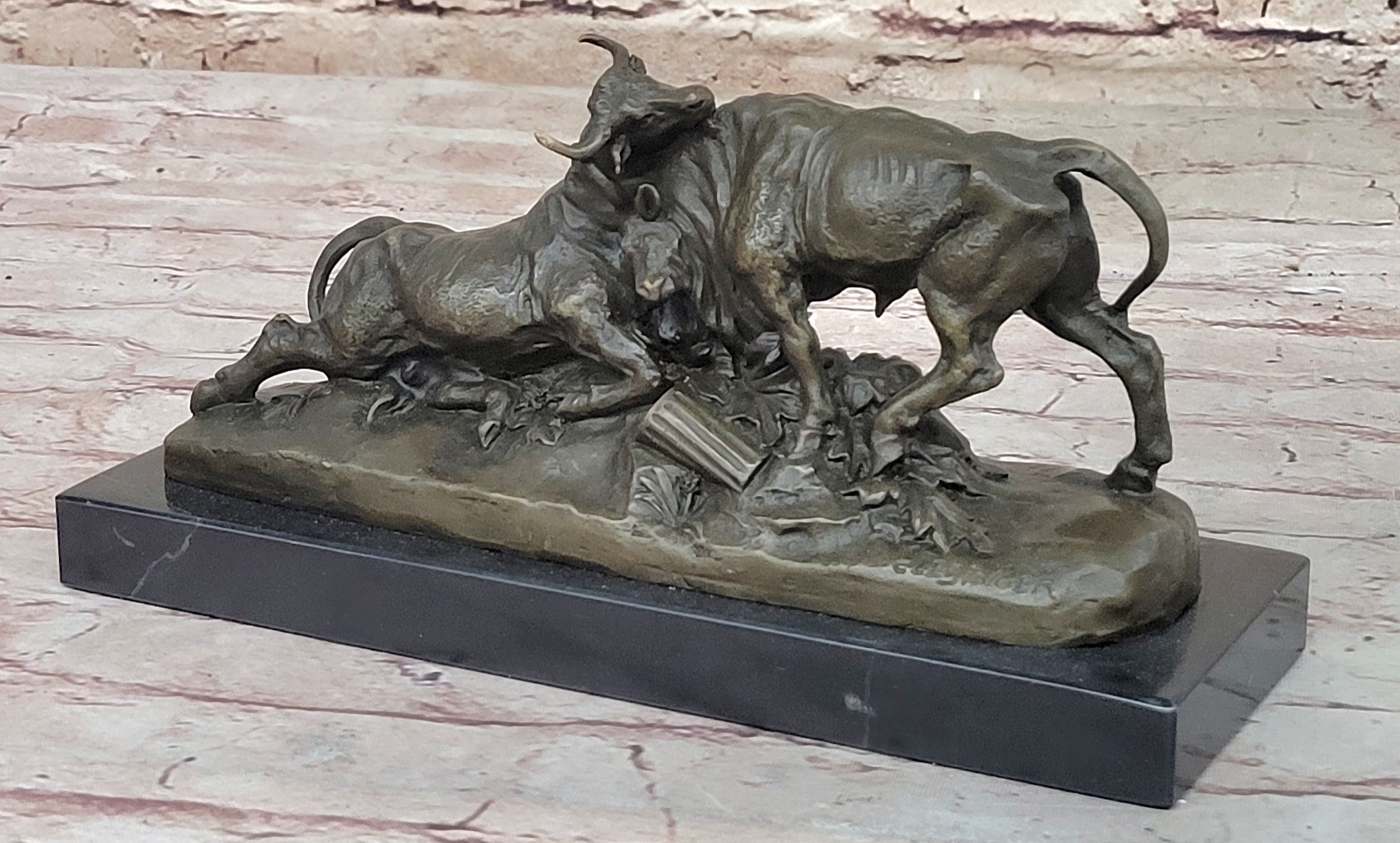 COMBAT DE TAUREAUX by Clesinger Bulls Fighting Bronze Statue Sculpture 5" x 10"