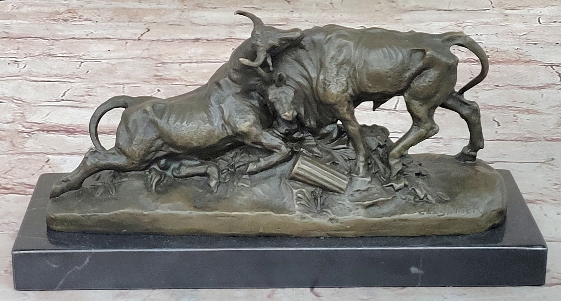COMBAT DE TAUREAUX by Clesinger Bulls Fighting Bronze Statue Sculpture 5" x 10"