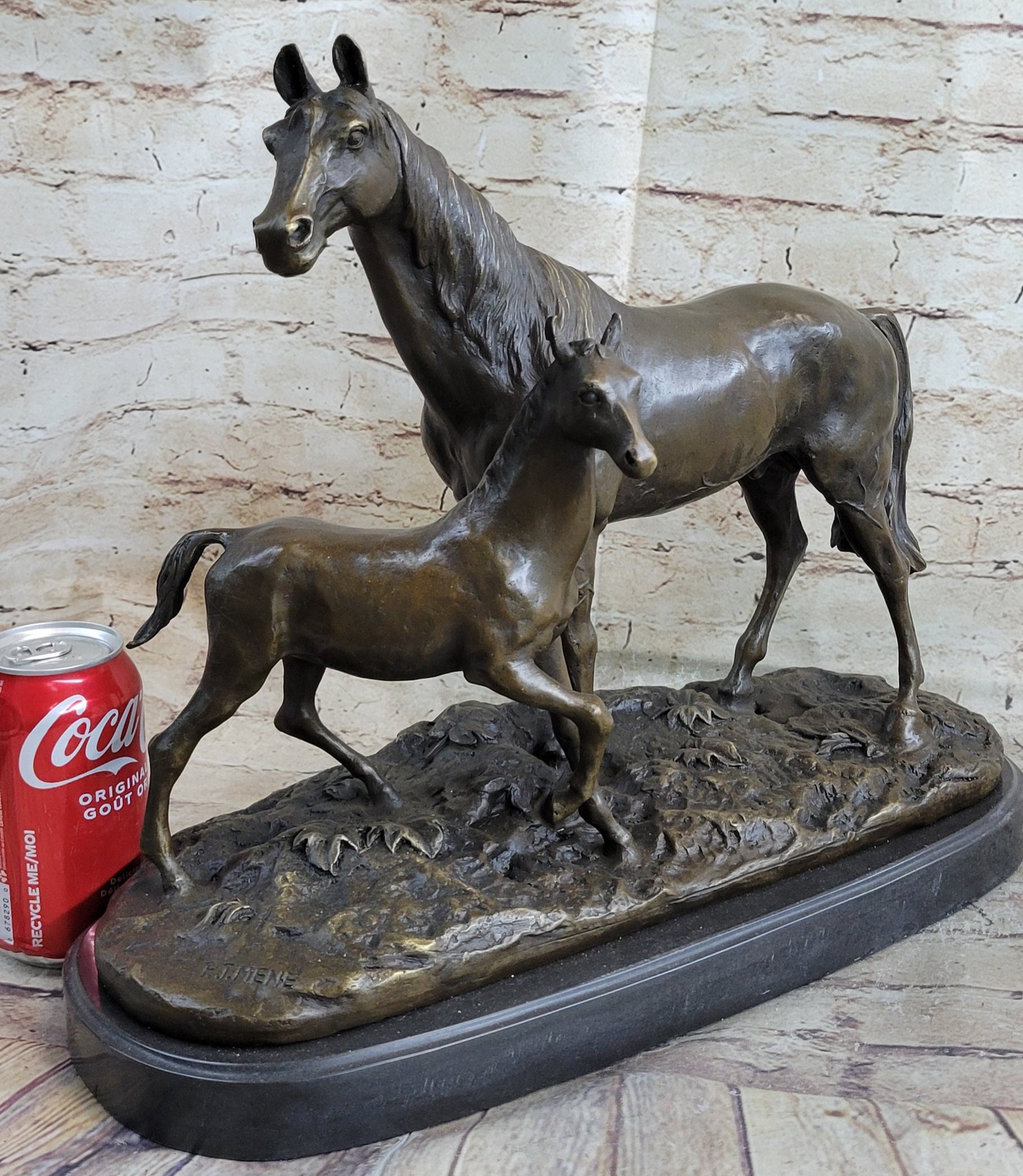 PJ Mene Horse & Foal Bronze Sculpture 14" x 17"