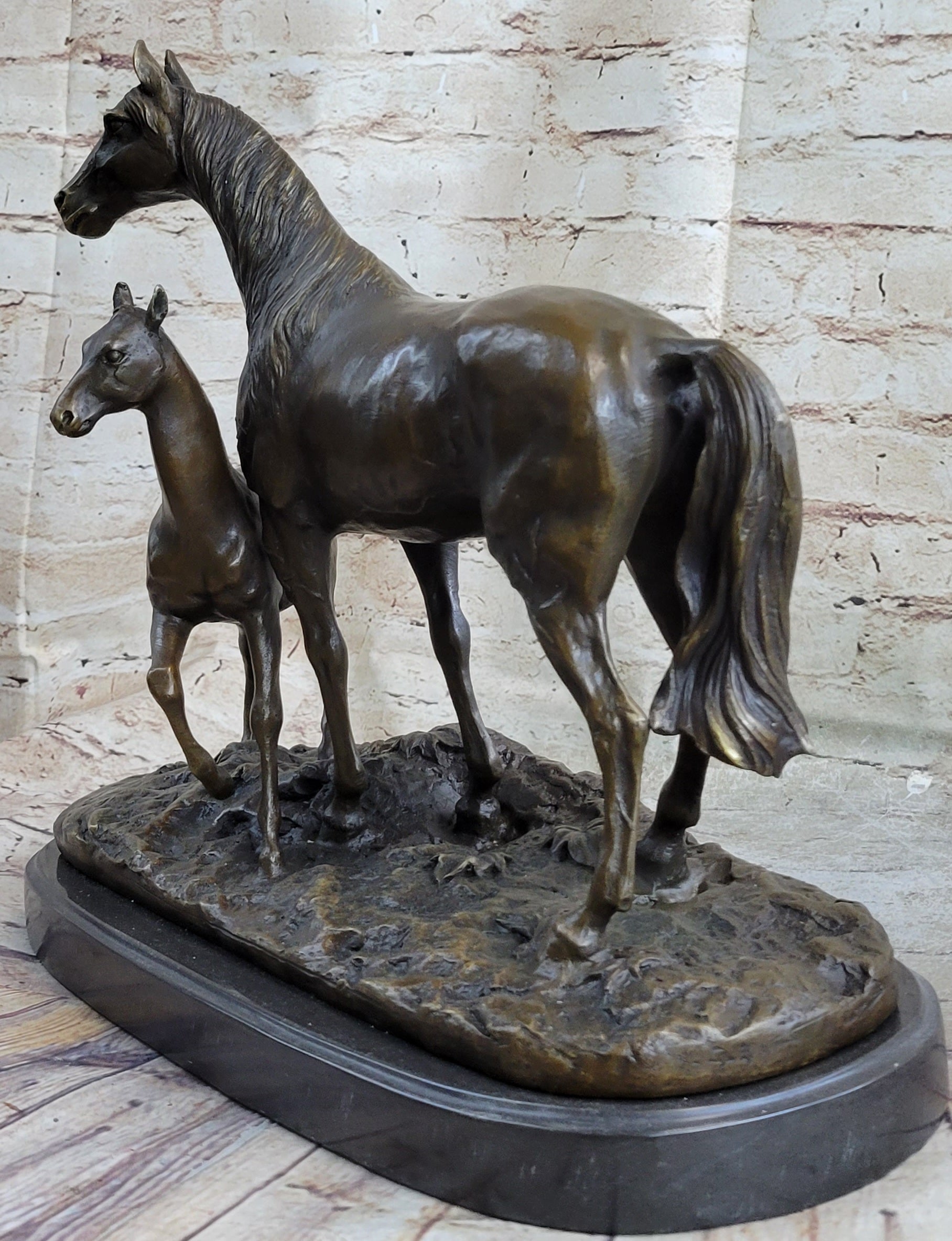 PJ Mene Horse & Foal Bronze Sculpture 14" x 17"