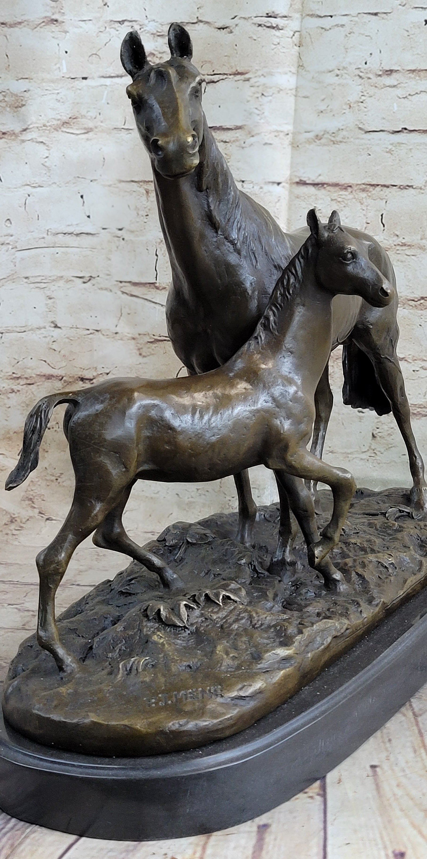 PJ Mene Horse & Foal Bronze Sculpture 14" x 17"