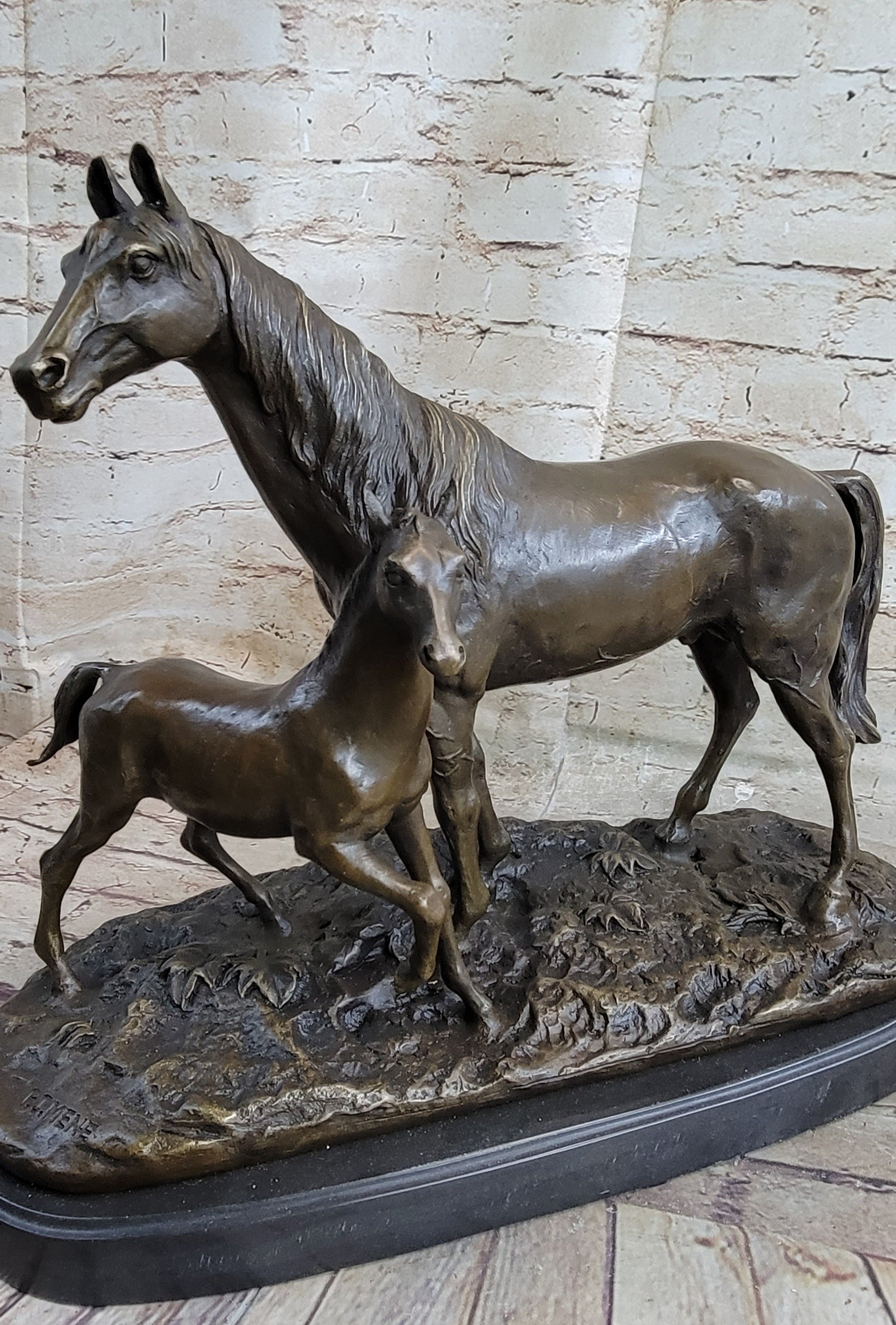 PJ Mene Horse & Foal Bronze Sculpture 14" x 17"