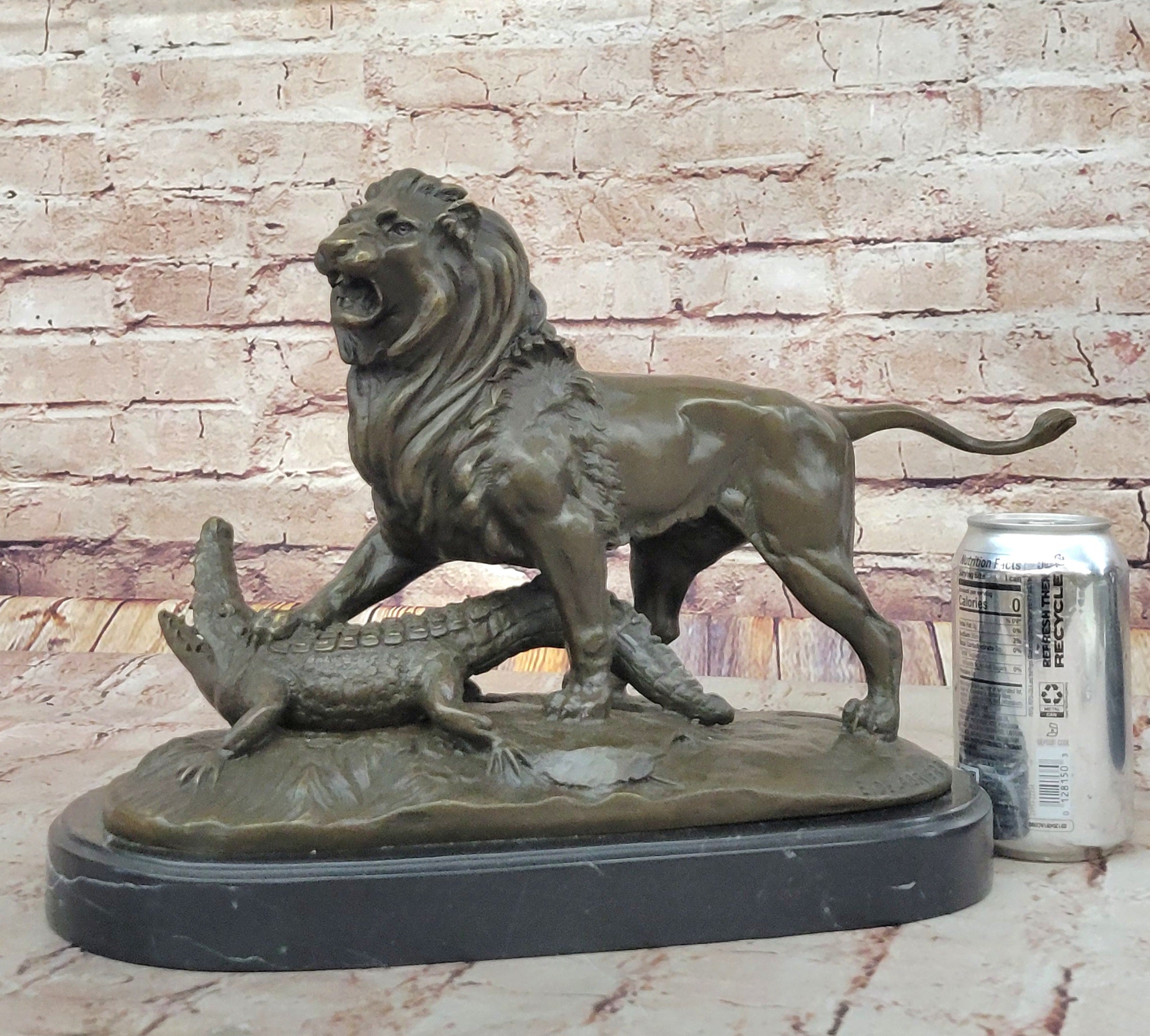 Bronze Lion vs Crocodile by Delabrierre – Wildlife Showdown