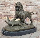 Bronze Lion vs Crocodile by Delabrierre – Wildlife Showdown